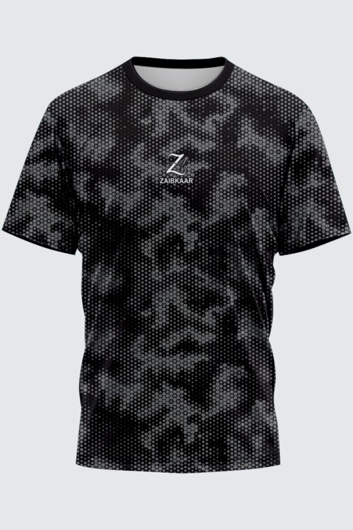 Zaibkaar “Digital Shadow” Urban Tech T-Shirt – Charcoal Hex-Camo