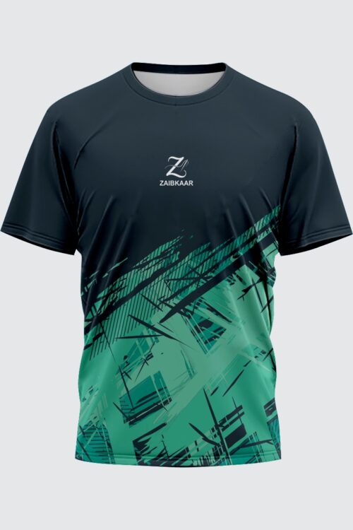Zaibkaar “Emerald Horizon” Urban Tech T-Shirt – Black & Cyber Green Contrast