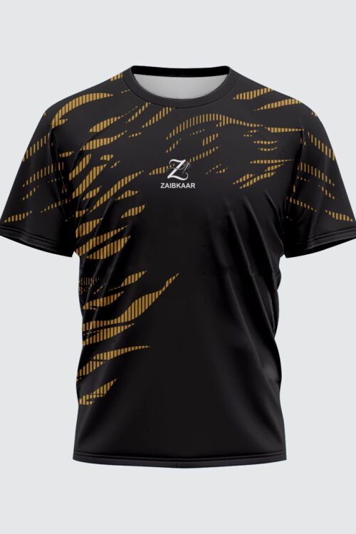 Zaibkaar “Golden Talon” Performance T-Shirt – Black & Gold Tiger-Pulse